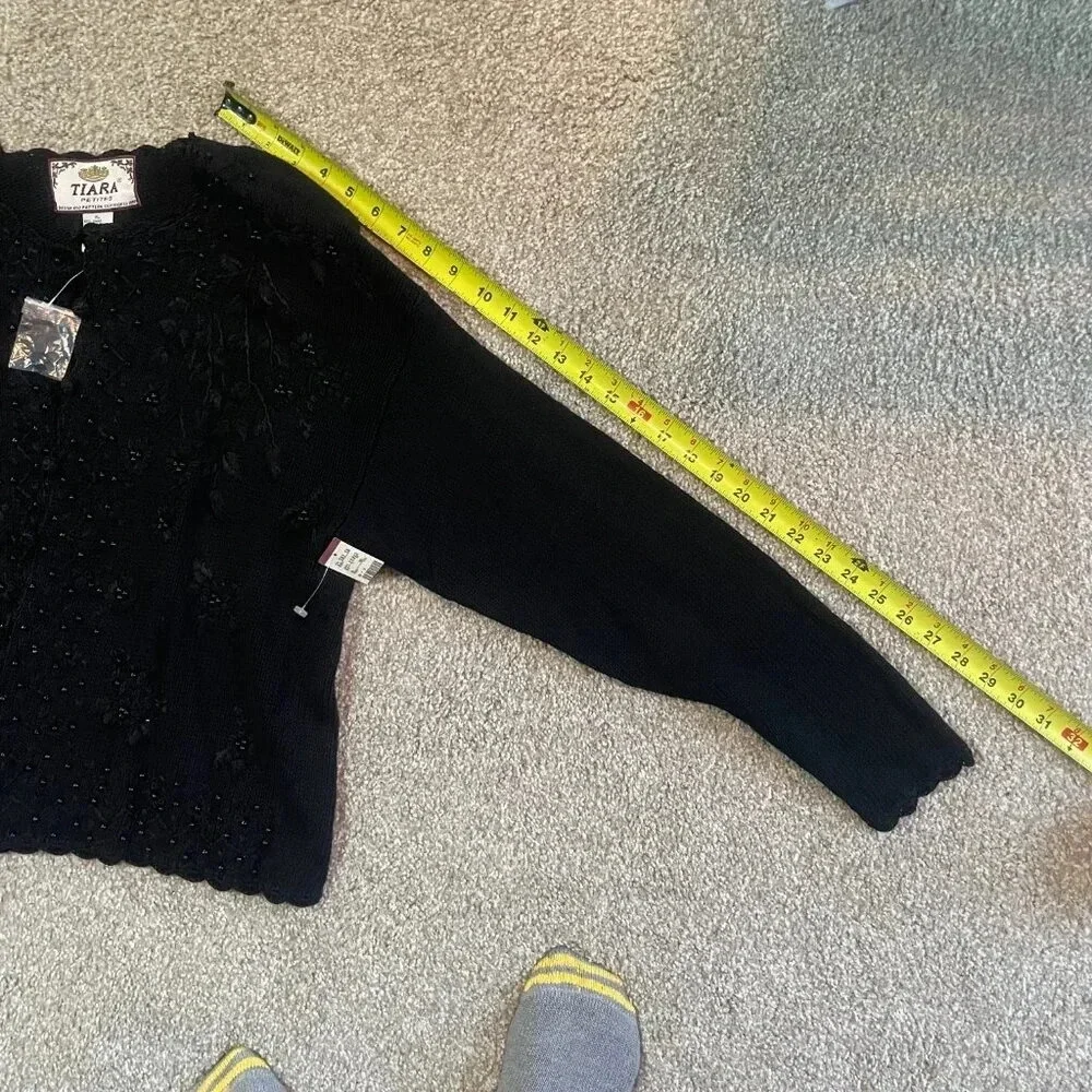 NWT Vintage 90s Black Dark Academia Floral Embroidered Knit Cardigan - Picture 11 of 14